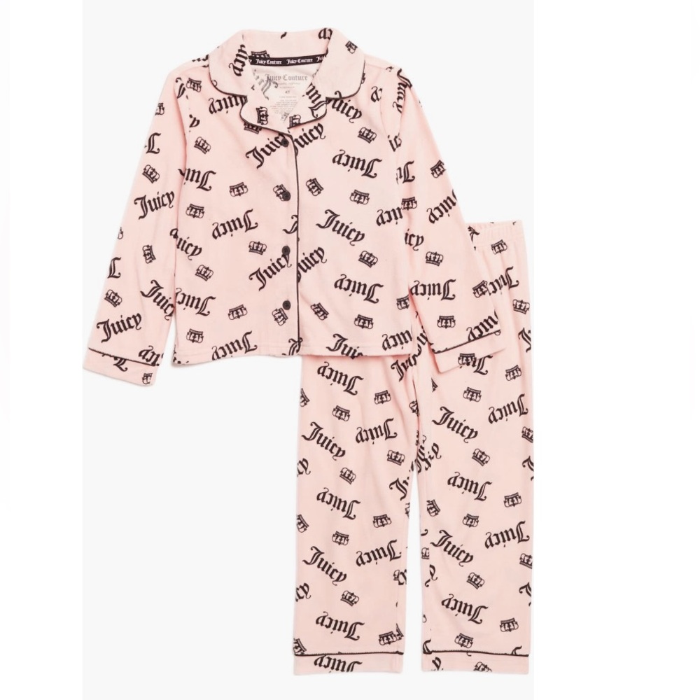 Juicy Couture Pink Logo-Print Button Pajama Set